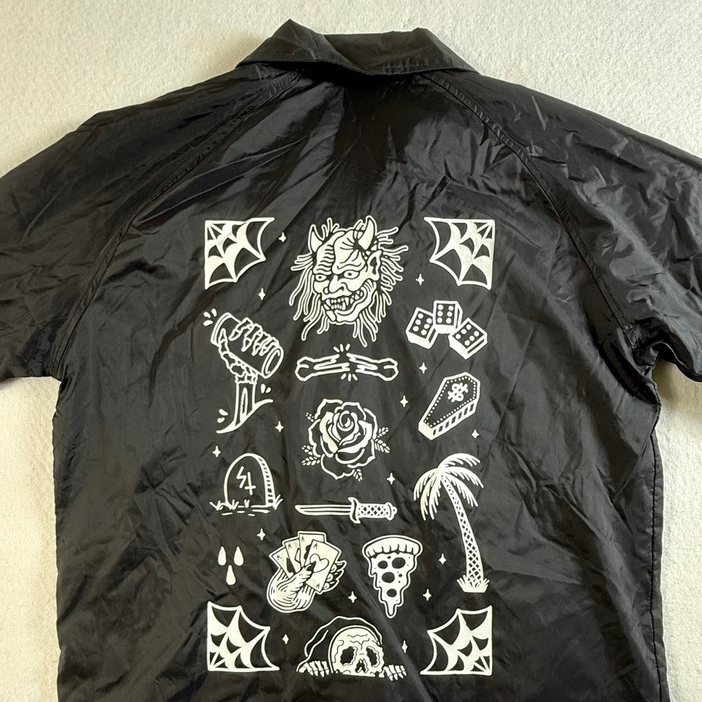 Sketchy Tank Coaches Jacket Mens Small Graphic Tattoo Flash Black